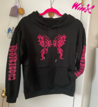 Winx Club Hoodie Fairy Wing Sweatshirt Butterfly Fairycore Vibes Black Pink Hood - £51.42 GBP