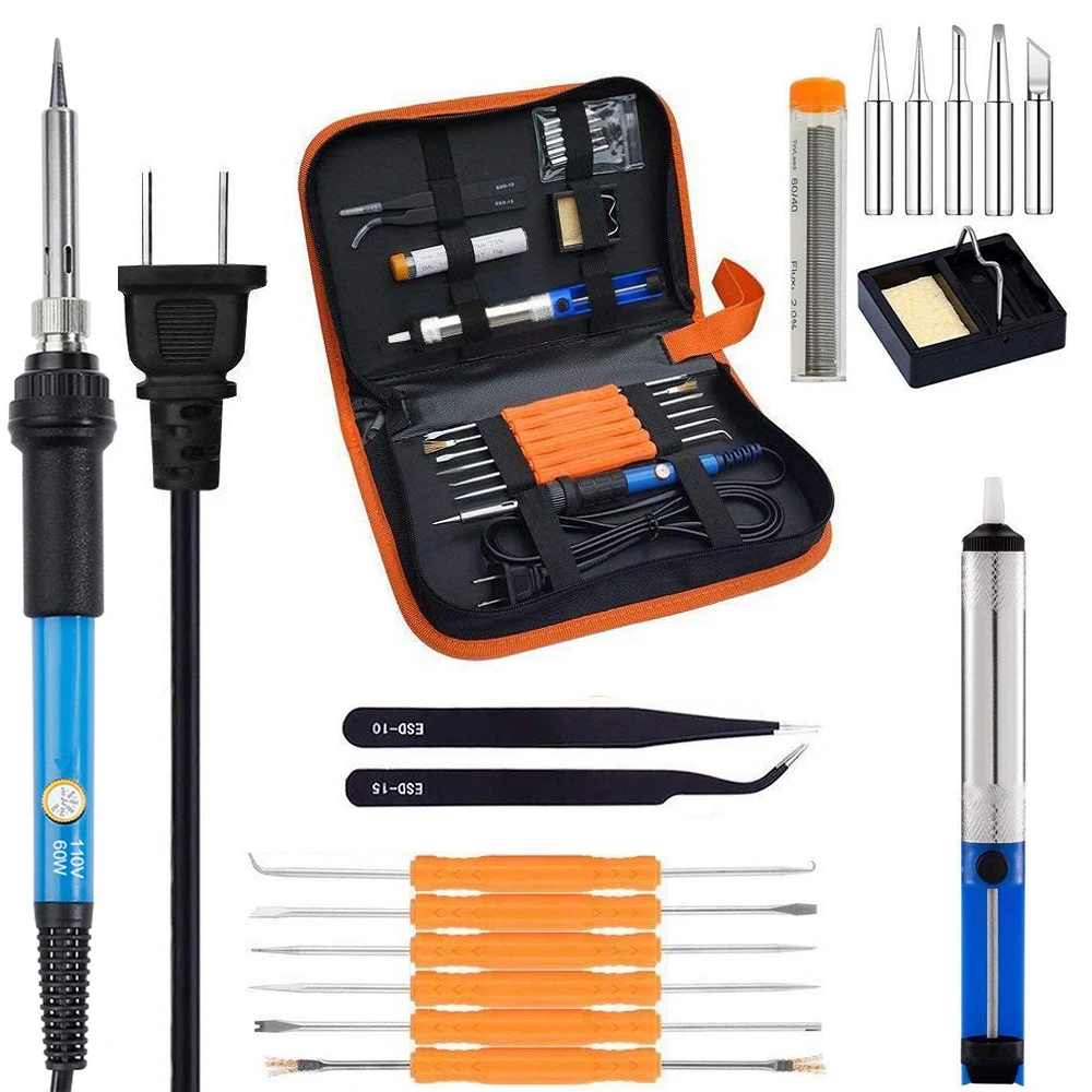 60W 110V/220V Full Set  Electric Soldering  Kit with Adjustable Temperature Weld - £229.07 GBP