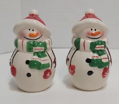 Set Of 2 Ceramic Snowman Salt &amp; Pepper Shakers Complete With Plugs Christmas - £8.55 GBP