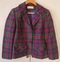 Vintage Pendleton 100% Wool Plaid Blazer Women&#39;s Size 10 Red Navy Green &amp; White - £27.47 GBP