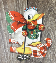 Vintage Folded Die Cut Christmas Holiday Card “Hi!” Duck On Skis - $5.59 CAD