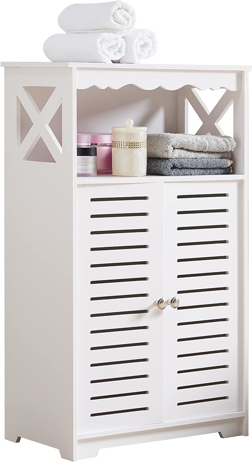 Primary image for The Carol Wood Bathroom Floor Storage Cabinet, White, Is A Product Of Kings