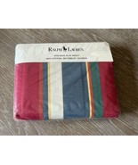 Vintage Ralph Lauren Cape Red King Flat Sheet White Blue Green Red Strip... - $79.19