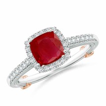 ANGARA Vintage Inspired Ruby &amp; Diamond Halo Ring with Filigree - £1,753.32 GBP