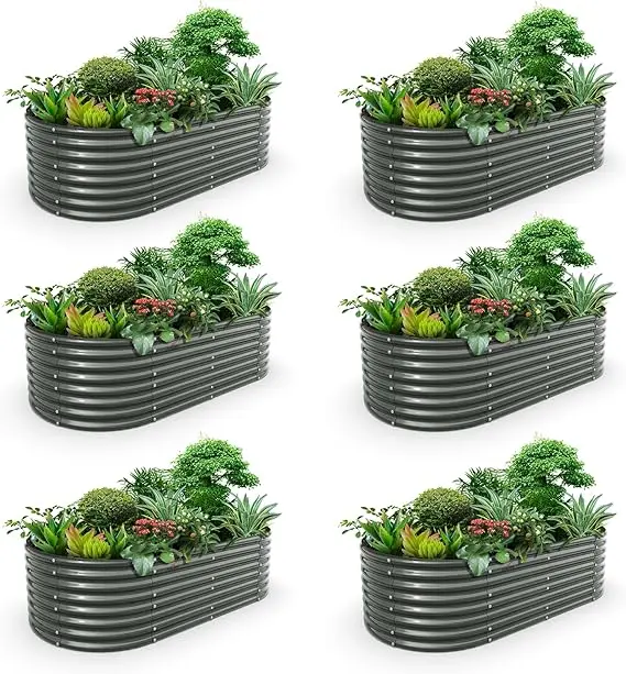 A ANLEOLIFE 2 Set 8X4X2 ft Galvanized Raised Garden Bed Kit Oval 0306 grey - $2,179.44 CAD