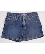 ROXY GIRL SIZE 8 GIRLS BLUE DENIM SHORTS EMBROIDERED POCKETS  - $7.91