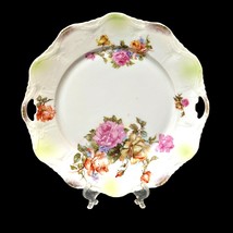 Handled Porcelain Cake Serving Plate Pink Roses Shabby Chic Cottagecore Vintage - £5.41 GBP
