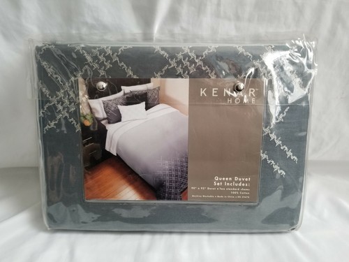 Kenar Home Queen Cotton Duvet Gray Ombre 90"x92" silver accent embroidered  Item image 2