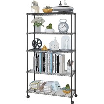 65&quot; 5 Tiers Metal Storage Shelves Adjustable Wire Shelving Rack with Wheels - £59.75 GBP
