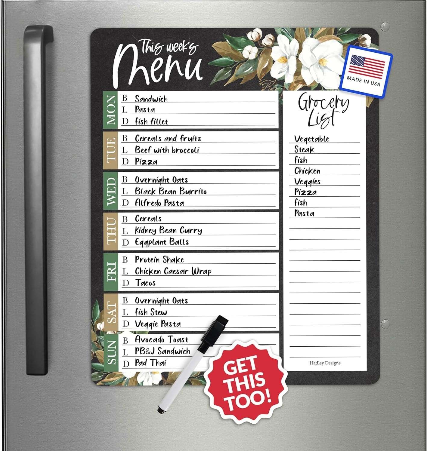 Floral Magnetic Meal Planner | Weekly | Calendar &amp; Planners - $19.99