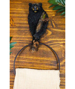 Rustic Western Forest Black Bear Holding Pinecone Branch Hand Towel Hold... - £18.79 GBP