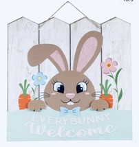 Every Bunny Welcome Easter Sign 11.5x11.5” Glitter Fence Design Rabbit. - £12.69 GBP