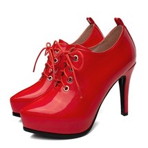 Men sexy high heel shoes patent leather woman single shoes shallow lace up heels office thumb200