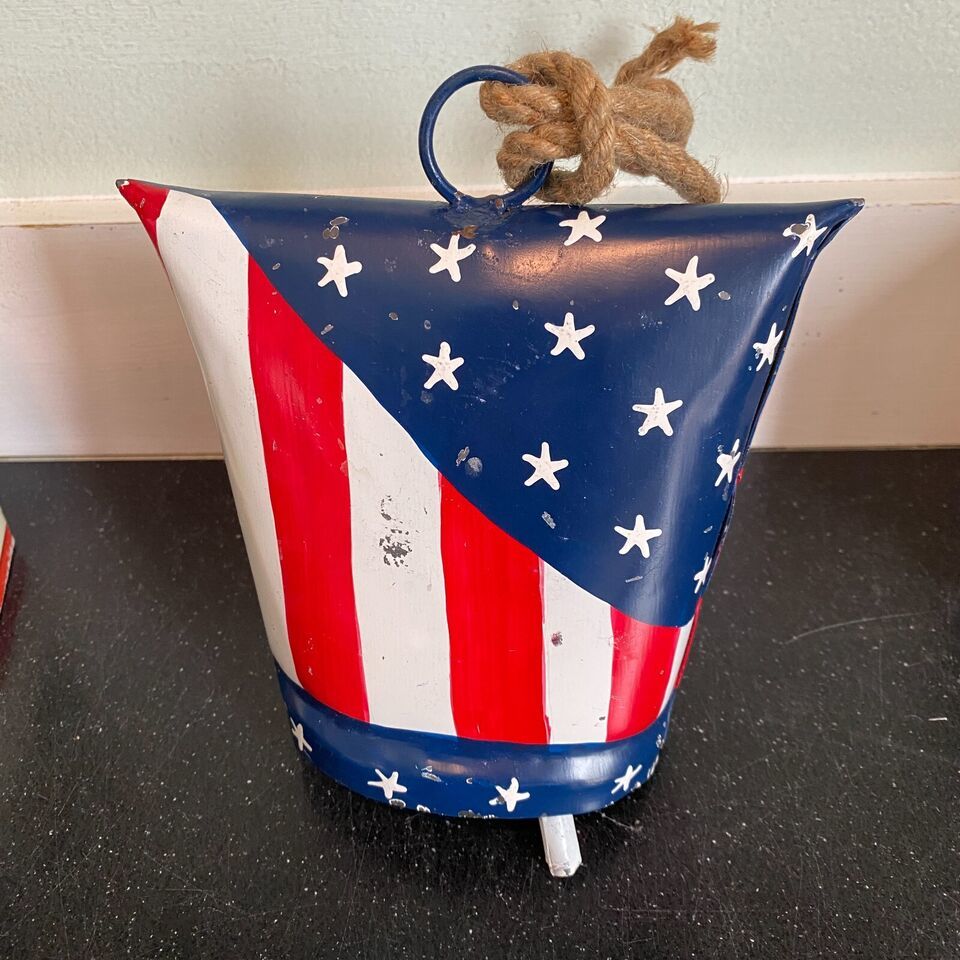 Cowbell USA Patriotic 4th Of July American Flag Decor Hand Painted - $5.35