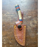 6&quot; Damascus Steel Hunting Skinning Knife Stag Handle With Leather Sheath - $24.75