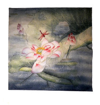 Dragonfly Over Water Lilies Vintage 1980s Chinese Guo Hua Painting  on Rice Pape - £19.08 GBP