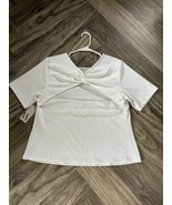 Worthington Women Top 1X White Crop Cutout Twist Fitted Short Sleeve - $18.70