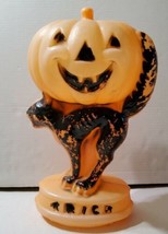 Vintage Halloween Blow Mold Black Cat Jack O Lantern Pumpkin 14&quot; Light Adaptable - £48.20 GBP