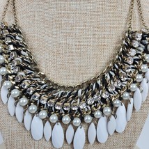 Vintage Chico&#39;s Statement Necklace White Faux Pearl Rhinestone 20&quot; - $20.27