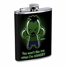 Hangry Green Man Hip Flask Stainless Steel 8 Oz Silver Drinking Whiskey Spirits  - £7.95 GBP