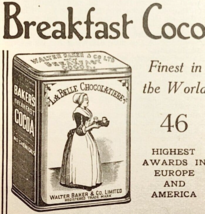 1906 Walter Baker Breakfast Cocoa Advertisement Chocolate Ephemera 4 x 2... - £10.19 GBP