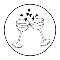 30 Wine Glasses &amp; Hearts Envelope Seals Labels Stickers 1.5&quot; Round wedding toast - £5.88 GBP