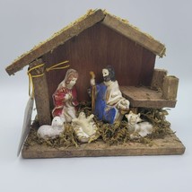 Christmas House Rustic Nativity Wooden Porcelain Moss Mary Joseph Baby Jesus - £13.84 GBP