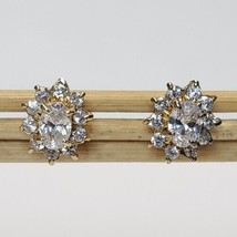 Vintage PPC Oval CZ Cluster Gold Vermeil Over 925 Sterling Silver Stud Earrings - £22.18 GBP