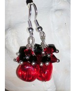 New FUN Black and Red Crystal Bicone Dangle Glass Bead Silver Frechback Earrings - £3.14 GBP