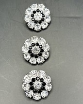 Buttons Silver Metal Flower 2 Rhinestone Black Clear Decretive Sparkling... - €5,32 EUR