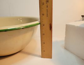 Vintage Enamel Mixing Bowl Cream with Green Trim 12" wide image 5