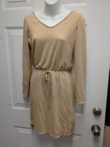 Long sleeve knit tan dress, cinched waist, sz small - £5.53 GBP