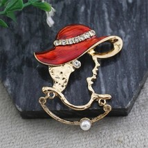 Gold Plated Women&#39;s Red Hat Society Pins Brooch Merchandise Pin Jewelry - £11.83 GBP