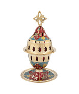 7&quot; Engraved Colored Handmade Greek Orthodox Brass Vigil Oil Lamp Free Gl... - €42,22 EUR