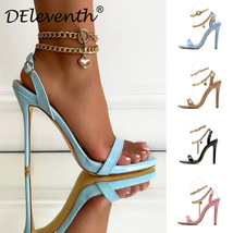 High Heels Sandals Sexy Metal Chain Peeo Toe Stiletto for Women - £32.67 GBP