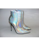 CEVARISAI Size 7 M Metallic Silver Stiletto 4&quot; Heels Bootie Boots Croc P... - £18.35 GBP