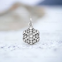 Minimalist Oxidized 925 Sterling Silver Snowflake Charm Winter Jewelry 9.5mm - £36.03 GBP