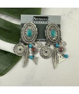 Partners Vintage Dangle Earrings NOS Tin Silver Tone Southwest Pottery M... - $369.71 MXN