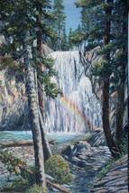 Sierras Rainbow Falls Sierras Realistic Landscape Oil Painting Stretched... - £347.71 GBP