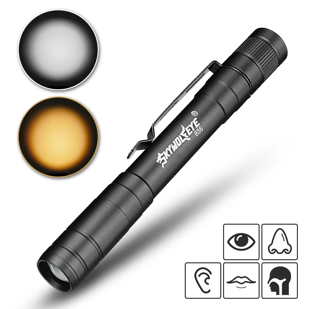 Yellow White Dual Light Source Medical Mini Pen Style Light LED Flashlight W/ - £8.28 GBP
