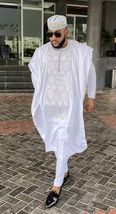 All White Agbada Babariga 3 Pcs Men&#39;s Kaftan African Clothing African Groom Suit - £131.89 GBP