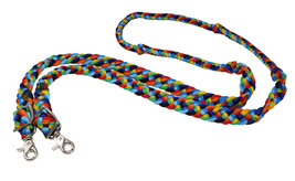 Horse Challenger Western Nylon Braided Roping Knotted Barrel Reins Rainbow - $17.81