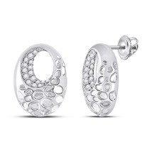 14kt White Gold Womens Round Diamond Pitted Oval Earrings 1/5 Cttw - £466.57 GBP