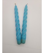 Set Of 2 Vintage Cottagecore Light Blue Spiral Taper Candles Unburned 9.... - $14.25