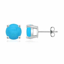 ANGARA Natural Turquoise Stud Fine Earrings in 925 Sterling Silver (Size-8mm) - £726.20 GBP+