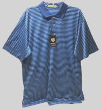 $9.99 Cunningham Honor Collection Golf Blue Stripes Cotton Polo Shirt L Tag - £7.78 GBP