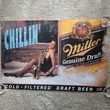 Vintage Beer Poster Miller Genuine Draft MGD Chillin Babe Saxophone Man ... - £11.15 GBP