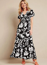 Kaleidoscope Mono Floral Print Twist Maxi Dress UK 10 (FMS3-9) - £40.91 GBP