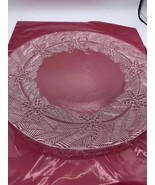 Christmas Heavy Etched Glass Serving Platter Wreath Design Excellent Con... - $17.25