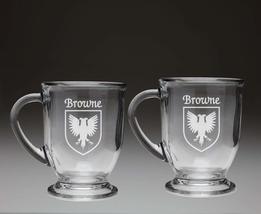 Browne Irish Coat of Arms Glass Coffee Mugs - Set of 2 - £27.11 GBP